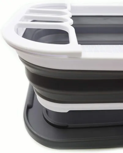 Vista 6 de SAMMART Escurridor de platos plegable de 3.17 galones con bandeja, juego de escurridor plegable, organizador de vajilla portátil, bandeja