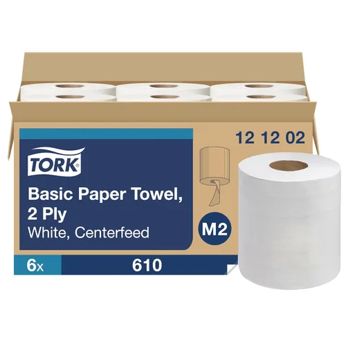 Vista 2 de Tork Centerfeed 121202 - Toalla de papel blanca M2, alta absorción, 6 x 610 hojas, color blanco