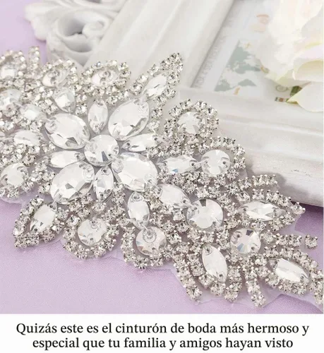 Vista 4 de Cinturón de Boda con Brillantes y Perlas de Cristal para Novia, con Adorno de Cuentas, para Vestidos de Mujer 004 Plata