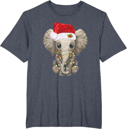 Vista 66 de Lindo elefante de Navidad luz divertido elefante amante de Navidad regalo camiseta Negro