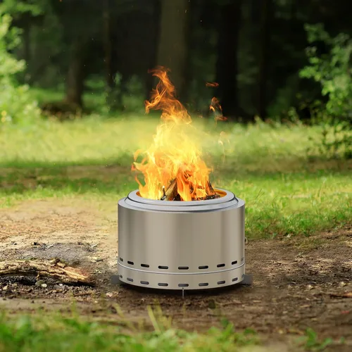 Vista 5 de ROOMTEC Fogata sin humo de 15 pulgadas, hoguera portátil de leña con soporte y bolsa, hoguera fácil de limpiar con cenicero extraíble, chimeneas