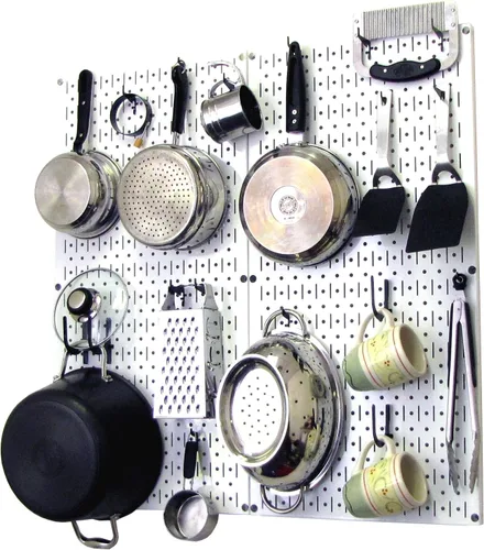 Vista 30 de Wall Control Organizador de Tablero Perforado de Cocina Estante de Almacenamiento de Ollas y Sartenes Kit de Organización con Tablero Perforado