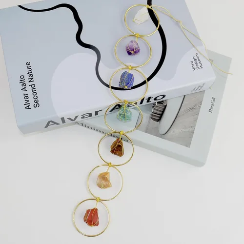 Vista 3 de Adornos colgantes hechos a mano con piedras preciosas naturales, 7 chakras, de cristal, Feng Shui, adornos para decoración del hogar, decoración