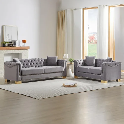 Vista 25 de Harper & Bright Designs Sofá Chesterfield de terciopelo de 62 pulgadas de dos plazas, moderno y clásico con brazo enrollado con botones y decoración