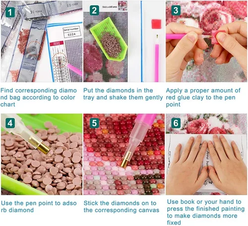 Vista 7 de Koikify Diamond Art - Kit de pintura de diamantes para adultos, diseño de rosas rosadas, manualidades para decoración de pared del hogar y regalo