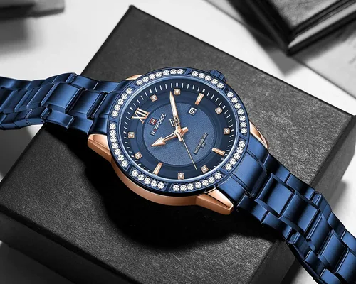 Vista 6 de NAVIFORCE diamante acero inoxidable analógico cuarzo relojes para hombres impermeable reloj calendario clásico reloj luminoso