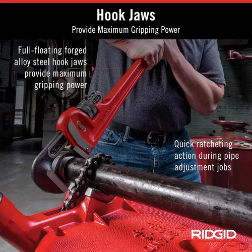 Vista 4 de RIDGID 31030 - Llave de tubería recta de servicio pesado, llave de fontanería resistente de 24 pulgadas con hilos autolimpiantes y mordazas