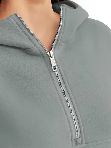 Vista 3 de Trendy Queen Sudaderas con capucha para mujer, con cremallera de un cuarto, sudaderas de gran tamaño, media cremallera con bolsillos, ropa de otoño