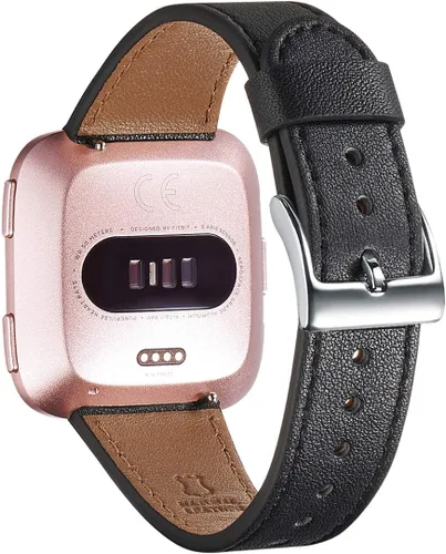 Vista 11 de WFEAGL Correa para Fitbit Versa, correa de cuero de grano superior para reloj inteligente Fitbit Versa Fitness (correa negra + hebilla negra)