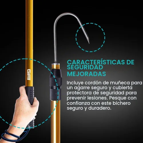 Vista 7 de Gaffer Sportfishing Gancho extensible de aluminio para peces Caña de pescar ligera con gancho de lanza de mar inoxidable Empuñaduras ergonómicas