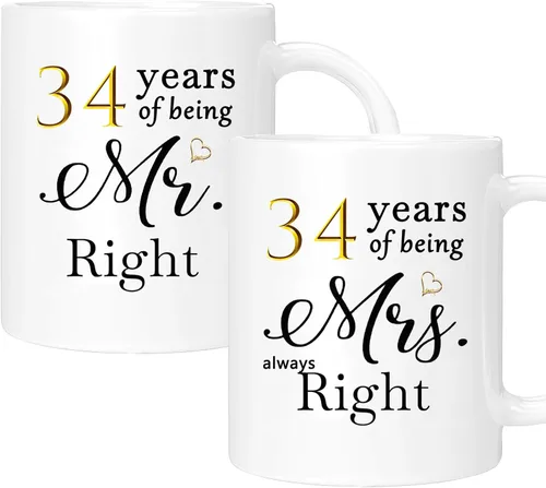 Vista 46 de Juego de 2 tazas de café para el 10º aniversario, regalos de boda para parejas, padres, hombres, mujeres, marido, esposa, él, ella, caja de regalo