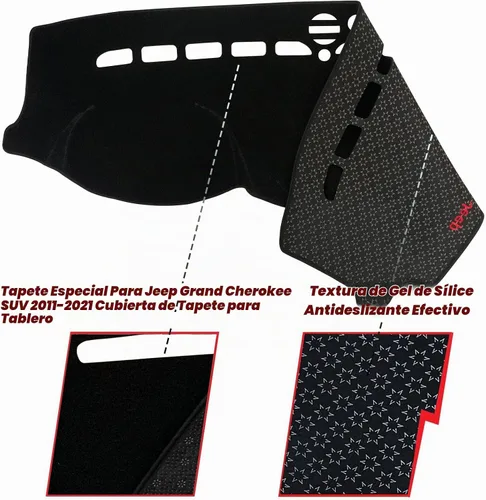 Vista 2 de Cubierta de Alfombrilla del Salpicadero Personalizada para Consola Central Interior Compatible con Jeep Grand Cherokee 2011-2021 Accesorios de Negro