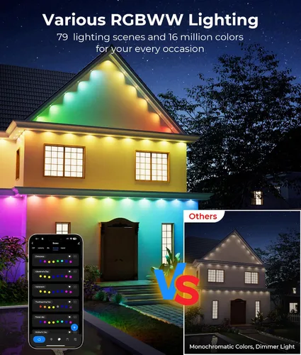 Vista 3 de DeckTok Luces permanentes para exteriores, luces inteligentes RGBWW de 100 pies y 60 lúmenes, luces inteligentes triple-LED, decoraciones al aire