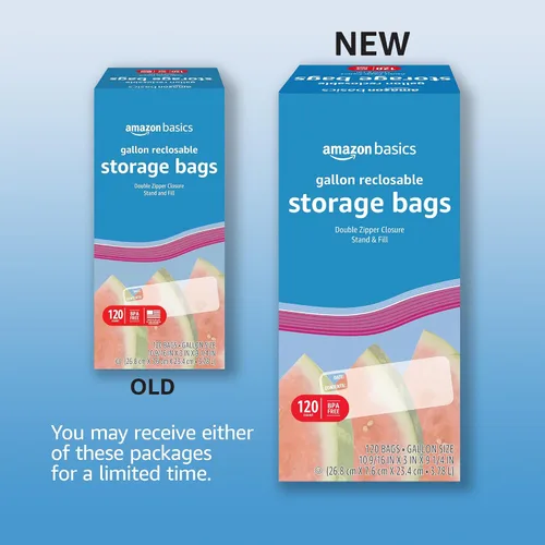 Vista 2 de Amazon Basics Bolsas de almacenamiento de alimentos con cierre de doble cremallera, soporte y base de relleno, sin BPA, 120