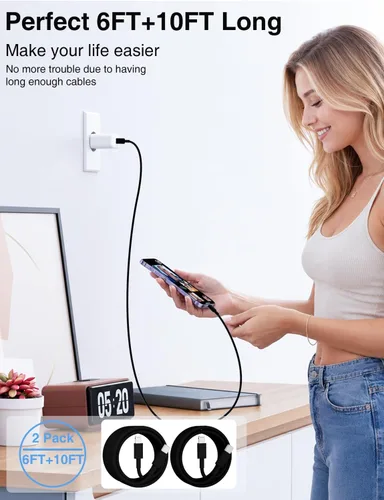 Vista 8 de Paquete de 2 cables USB C a Lightning de 6/10 pies [certificado Apple MFi], cable USB tipo C a Lightning, cable de carga rápida USBC para iPhone