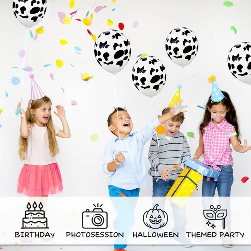 Vista 7 de 25 globos de vaca divertidos con estampado de vaca para fiesta de vaqueros, temática de vaquero occidental, suministros de recuerdo de fiesta