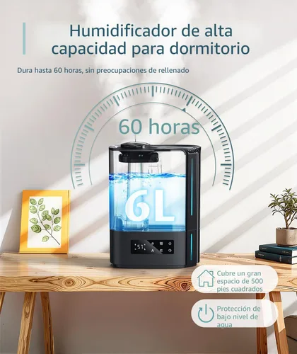 Vista 2 de BREEZOME - Humidificador de 6L, para dormitorio, habitación grande y difusor de aceite esencial, humidificador ultrasónico de llenado superior