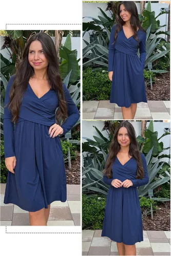 Vista 3 de OUGES Vestidos de maternidad con cuello en V para mujer, vestido de lactancia materna, baby shower