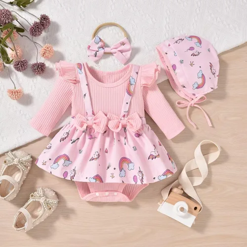 Vista 117 de Unutiylo Ropa de bebé recién nacida prematura con tirantes, traje de otoño e invierno, traje de manga larga con volantes