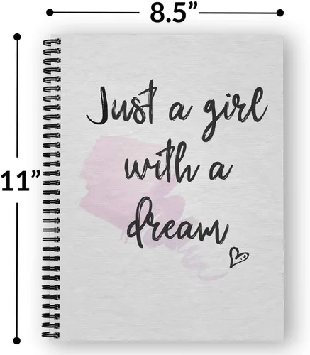 Vista 3 de Softcover Girl With A Dream - Cuaderno motivacional en espiral de 8.5 x 11 pulgadas, 120 páginas con rayas anchas, cubierta laminada brillante
