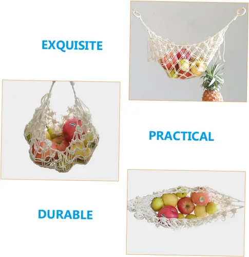Vista 5 de Bolsa de red de almacenamiento de cocina, hamaca de frutas colgante, decoración de macramé, cesta de frutas de macramé, organizador