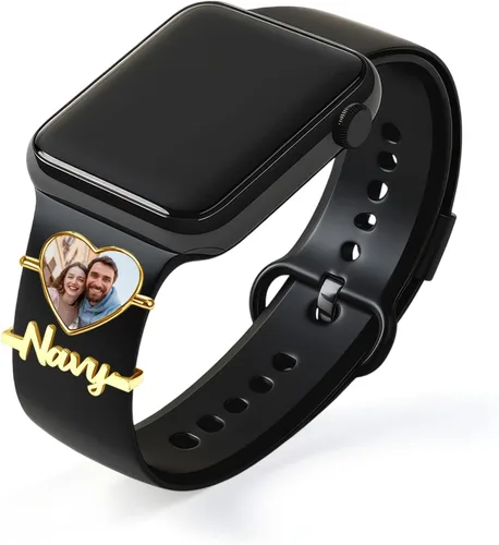 Vista 11 de ubmpj Dijes de banda de reloj personalizados para reloj inteligente, cerraduras de banda mágica personalizadas con nombre y foto para mujeres