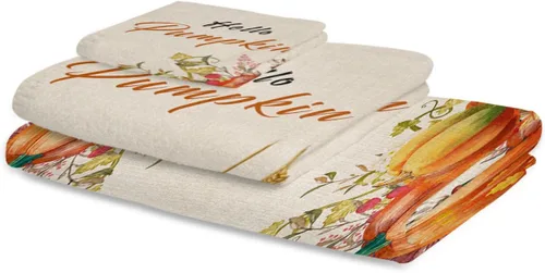 Vista 2 de Hello Pumpkins Bath Towels for Bathroom Set - Luxury Towels Gifts for Women,Quick Dry Beach Kitchen Hand Hair Face Yoga Workout Gym Towel and Dish