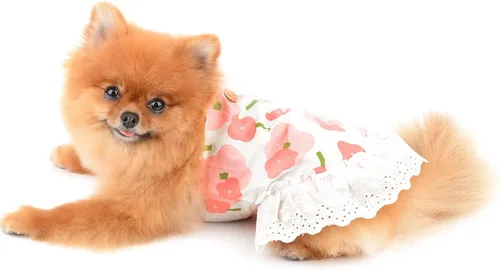 Vista 4 de SMALLLEE_LUCKY_STORE Lindo vestido floral de algodón con tirantes para mascotas, vestido de verano para perros pequeños, gatos, niñas, cachorro