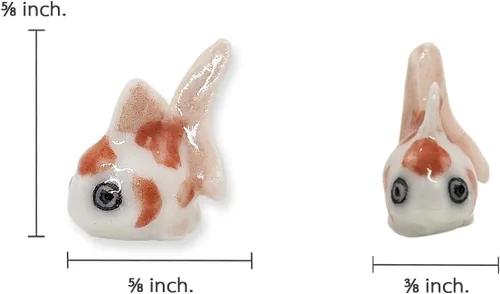 Vista 3 de WitnyStore Pequeña figura de pez oranda blanco y naranja – Miniatura hecha a mano de cerámica Ryukin Fantail dorado pez acuario animales de acuario