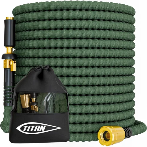 Vista 10 de Manguera de jardín flexible TITAN de 10 pies – Ultra ligera, manguera de agua resistente con accesorios de latón y boquilla de chorro – Sin
