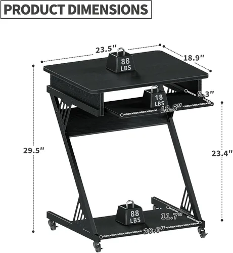 Vista 3 de ALISENED Escritorio para computadora para espacios pequeños, mesa de estudio compacta en forma de Z de 23.6 pulgadas con bandeja de teclado suave
