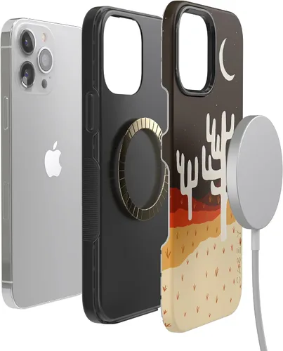 Vista 5 de Funda Casely para iPhone 14 Pro Max Compatible con MagSafe Noches del Desierto Funda Western Colorblock de Cactus y Luna
