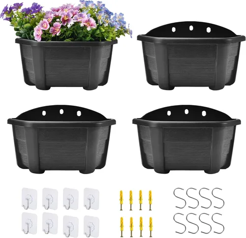 Vista 11 de ORIMERC Paquete de 4 macetas colgantes de pared de 9.8 pulgadas para plantas de interior, soporte para plantas de pared con orificio de drenaje