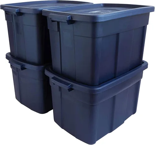 Vista 13 de Rubbermaid Roughneck Tote de 3 galones, paquete de 6, fabricado en EE.UU., índigo oscuro metálico, contenedores de almacenamiento de plástico