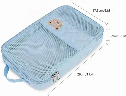 Vista 7 de Bolsas Organizadoras para Pañales de Bebé - Pack de 2 Bolsas Colgantes Impermeables con Diseño de Oso Lindo en Malla, Bolsas Reutilizables, Lavables