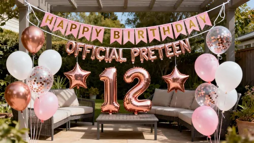 Vista 9 de Decoraciones de fiesta de cumpleaños número 12 azul para niñas, pancarta de cumpleaños número 12, globos de papel de aluminio de cumpleaños azul