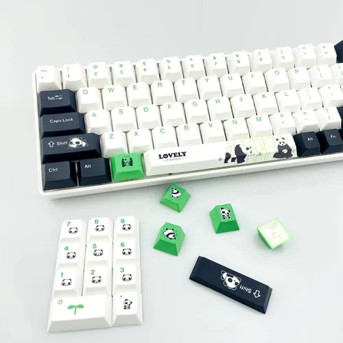 Vista 2 de Teclas PBT Panda de 115 teclas de perfil de cereza DYE-SUB teclas personalizadas para interruptores Cherry Gateron MX Teclados mecánicos