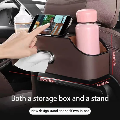 Vista 6 de Organizador de respaldo de asiento de automóvil, organizador de asiento trasero de automóvil y almacenamiento con 2 soportes para vasos de bebidas