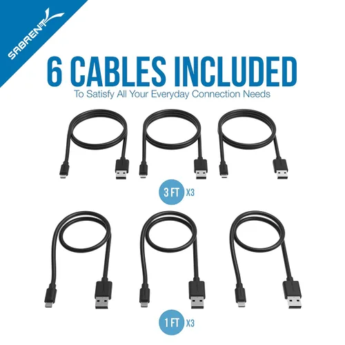 Vista 2 de SABRENT Paquete de 6 cables micro USB de alta calidad de 22 AWG (X3-3 pies + X3-1 pie) de alta velocidad USB 2.0 A macho a micro B cables