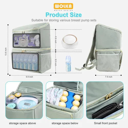 Vista 7 de Wolka Bolsa de extractor de leche con compartimentos aislados,Mochila enfriadora de leche materna para Spectra S1,S2 Medela