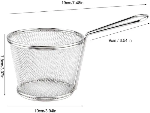Vista 2 de Mini cesta para freír papas fritas, cesta de malla de alambre de acero inoxidable de 4 pulgadas para el hogar, cocina, colador de alimentos, papas