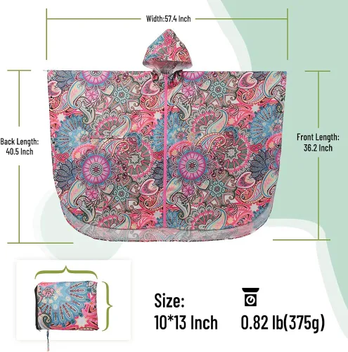 Vista 6 de SANMM Poncho de lluvia reutilizable con capucha para mujeres y adultos con bolsillos con cremallera