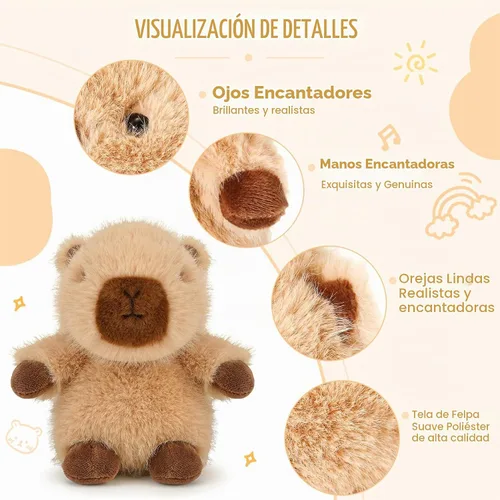Vista 6 de Capybara de peluche suave lindos animales de peluche de 15 cm Capybara de peluche para abrazar Almohada regalos de cumpleaños, Navidad y San Capibara