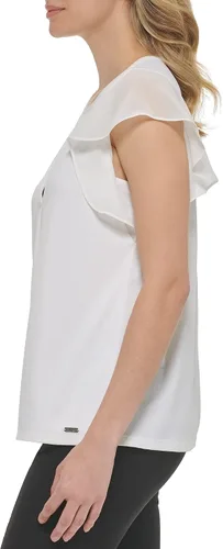 Vista 2 de Calvin Klein Camisa pequeña esencial ligera de crepé con cuello en V para mujer