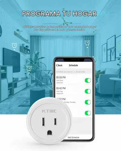 Vista 4 de KTMC Paquete de 4 enchufes inteligentes, compatible con Alexa y Google Home, no requiere concentrador, control remoto, certificado ETL