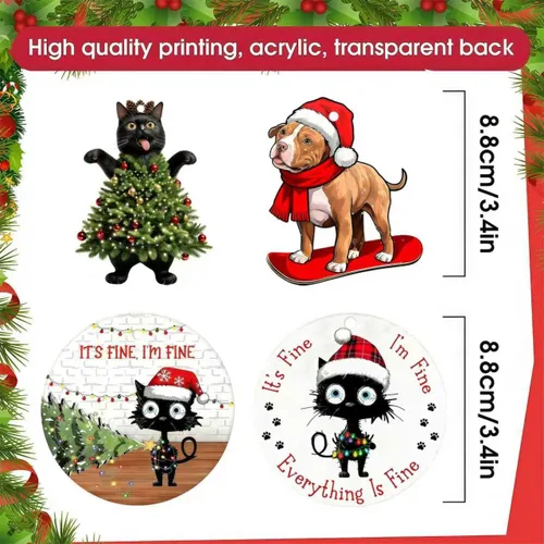 Vista 2 de Adornos colgantes de gato para Navidad 2025, Adornos colgantes para árbol de Navidad de gato negro, Está bien, estoy bien, suministros de decoración