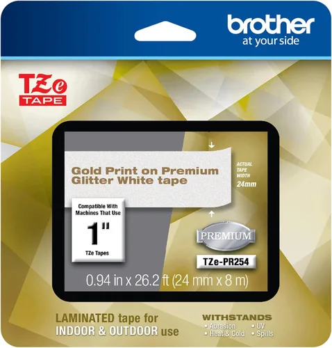 Vista 40 de Brother - Cinta laminada Negro sobre Amarillo, 24 mm Empaquetado al menudeo, Negro sobre blanco