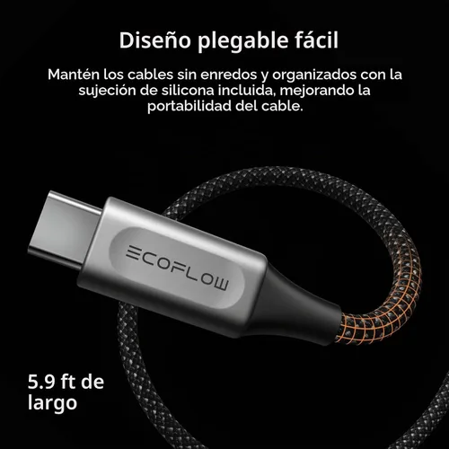 Vista 5 de EF ECOFLOW Rapid Pro - Cable USB-C a USB-C (240 W, nailon), carga dual USB-C de 240 W, cargador tipo C de 6 pies