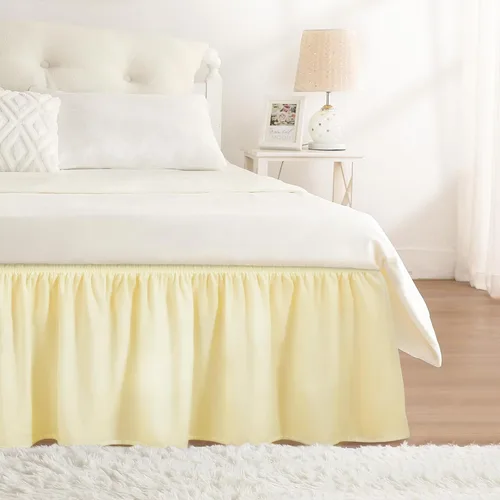 Vista 55 de Falda de cama RIMELA tamaño Queen color verde bebé con caída de 15 pulgadas, falda elástica envolvente, volante que protege contra el polvo