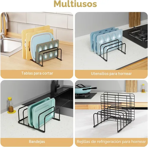 Vista 6 de Fikoksol Organizador de Tablas de Cortar y Estante para Bandejas de Hornear, [Paquete de 1] Organizador de Bandejas para Galletas de Metal